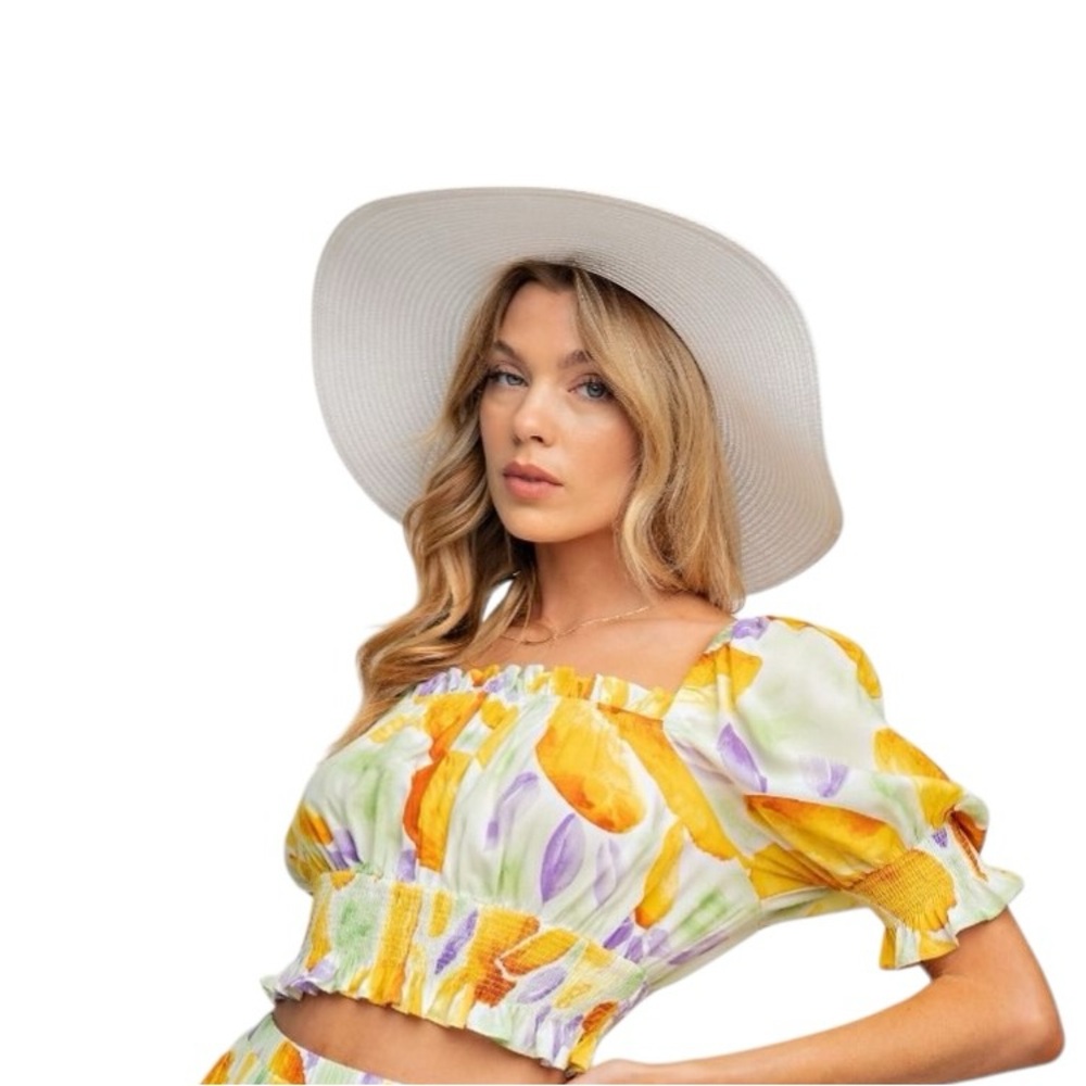 E3 Yellow Floral Top with Puff Sleeves